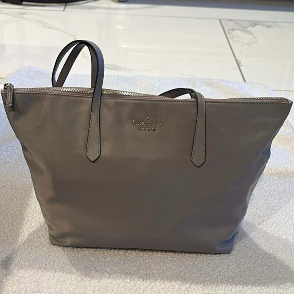 Kate Spade New York Gray Nylon Tote Bag Zip Top Lined Inner Pockets